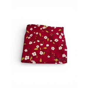 Pottery Barn Cherry Blossom Floral Duvet Cover Full Queen Red Tie Buttons Cotton